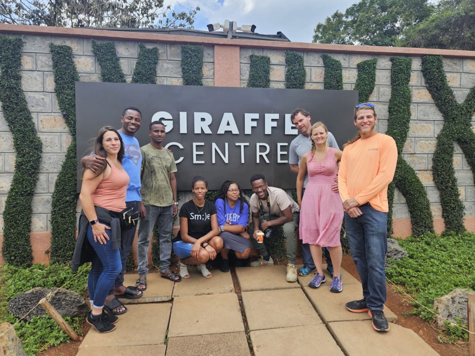Volunteers at the Giraffe Centre in Nairobi